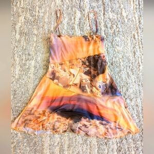 Urban Outfitters City Printed On The Orange and Blue Casual Dress